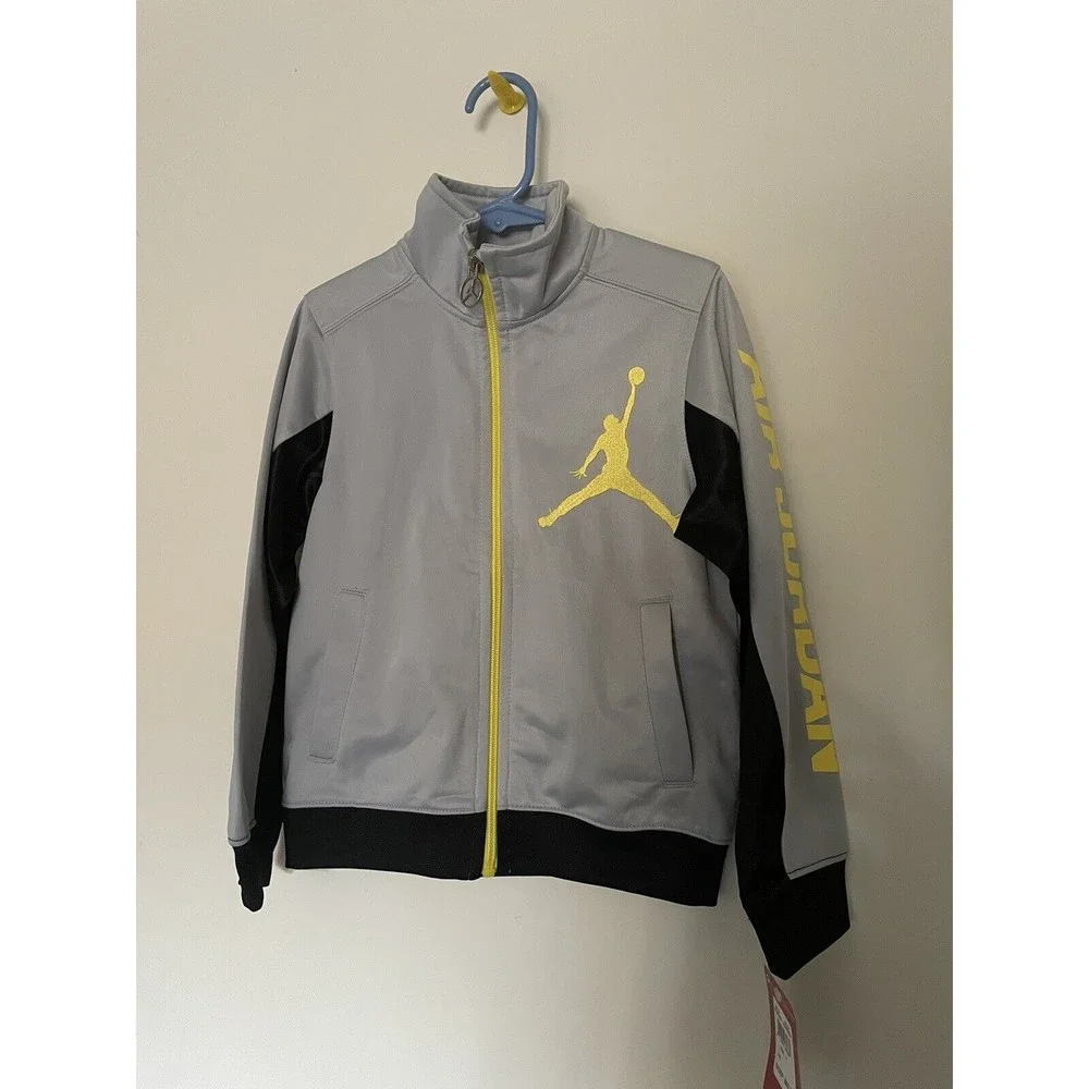 Air Jordan Full Front Zip Gray & Yellow Light Weight Track Jacket For Boys 4/5
